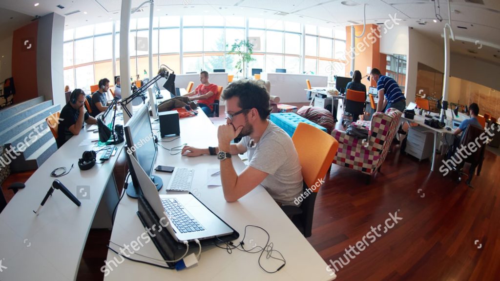 team working on office