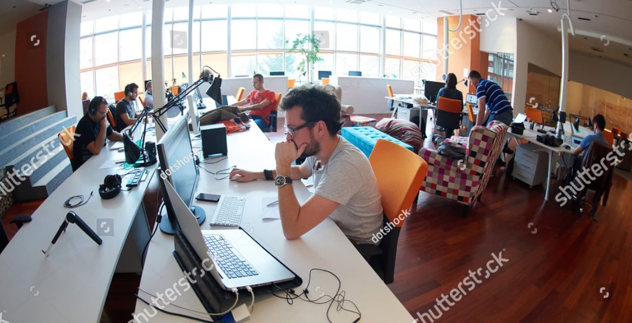 team working on office